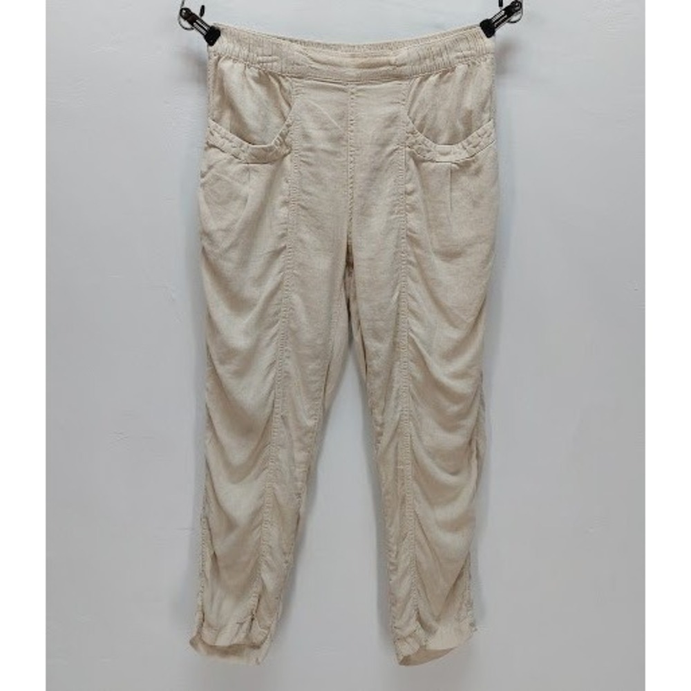 Cynthia Rowley Linen Blend Joggers Women's Medium Cream Ruched Tapered Pants